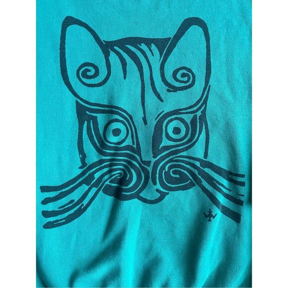 Vintage Walter Anderson cat  print oversized teal sweatshirt - Picture 3 of 5